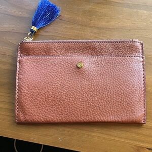 J. Crew 5x8 Clutch Leather Zip Clutch with Blue Tassel